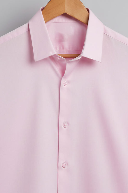 Classic Solid Soft Pink Button-Up Shirt, Long Sleeve Minimalist Shirt, Lightweight Unisex Casual Shirt