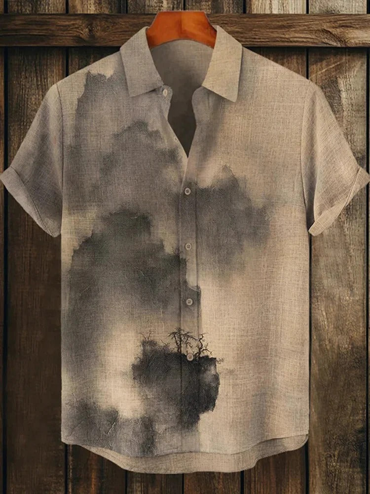 Primale Premium Ink Wash Abstract Print Short Sleeve Shirt for Men Modern Fit S–6XL